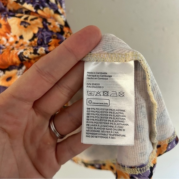 🦋 H&M Divided Orange Purple Floral Jersey Stretch Mini Dress Spaghetti Strap - Picture 3 of 6